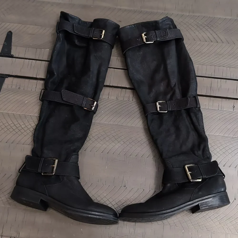 Gentle Souls Edgefield Black Nubuk Leather Buckle OTK Boots Size 7M